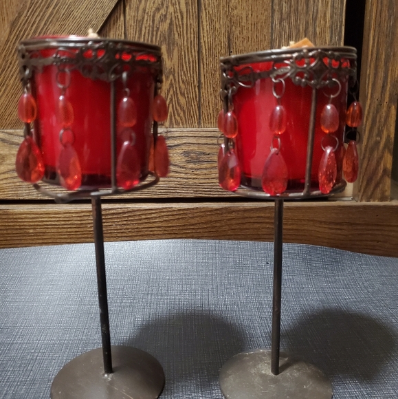 Beaded candle holders with candles - Picture 1 of 3